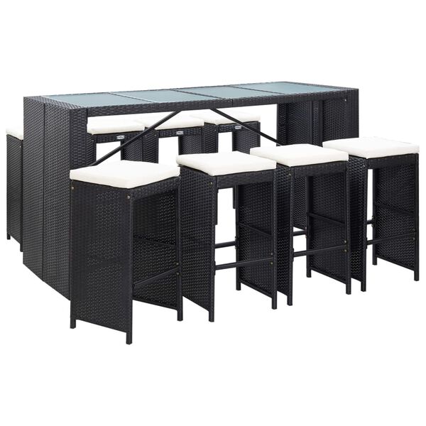 vidaXL Set Bar da Giardino 9 z pz in Polyrattan Nero