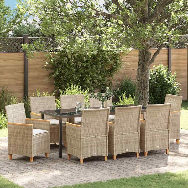 vidaXL Set da Pranzo per Giardino 9 pcs Beige polyrattan