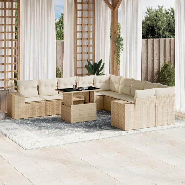 vidaXL Set Divani da Giardino 11 pz con Cuscini Beige in Polyrattan