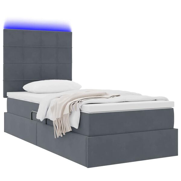 vidaXL Letto con contenitore e LED Grigio scuro 90 x 200 cm Velluto