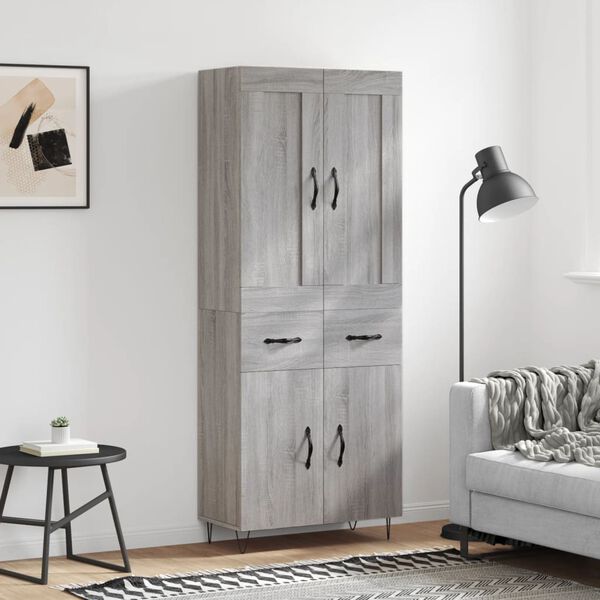 vidaXL Credenza Grigio Sonoma 69,5x34x180 cm in Legno Multistrato