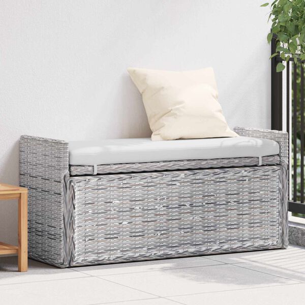 vidaXL Panchina con contenitore Bianco Lavato 110 x 40 x 50 cm Rattan