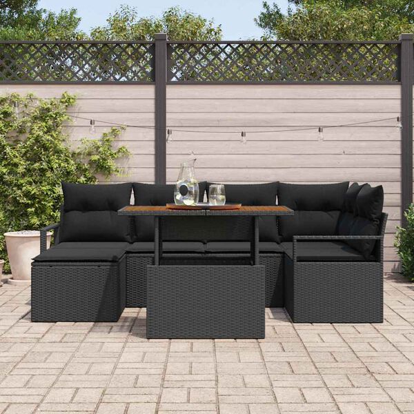 vidaXL Set da Pranzo per Giardino con cuscino 7 pcs Nero e Marrone