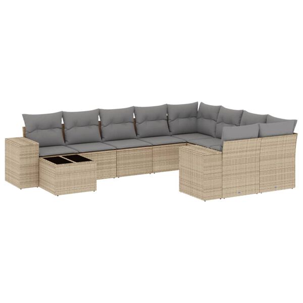 vidaXL Set Divano da Giardino 10 pz con Cuscini Beige in Polyrattan