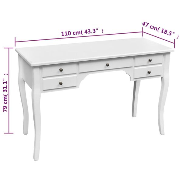 vidaXL Scrivania in Stile Francese Legno con Gambe Curve e 5 Cassetti