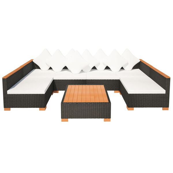 vidaXL Set Divani da Giardino 7 pz con Cuscini in Polyrattan Nero