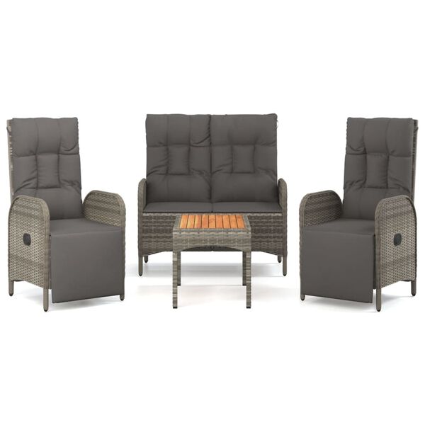 vidaXL Set da Pranzo da Giardino 4 pz con Cuscini in Polyrattan Grigio