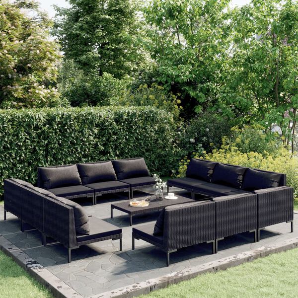 vidaXL Set Divani da Giardino 13 pz Cuscini in Polyrattan Grigio Scuro