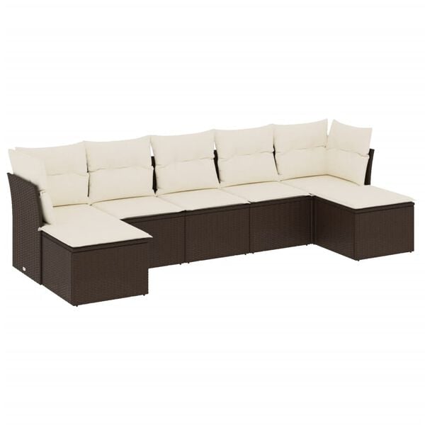 vidaXL Set Divani da Giardino 7 pz con Cuscini Marrone in Polyrattan