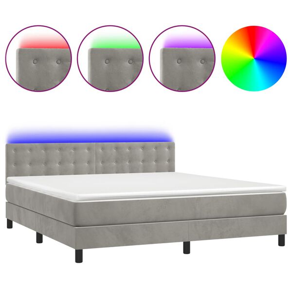 vidaXL Letto a Molle con Materasso e LED Grigio Chiaro 180x200 cm Velluto