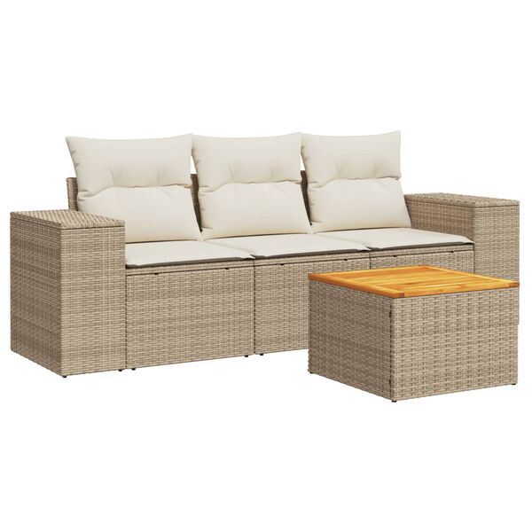 vidaXL Set Divano da Giardino 4 pz con Cuscini Beige in Polyrattan
