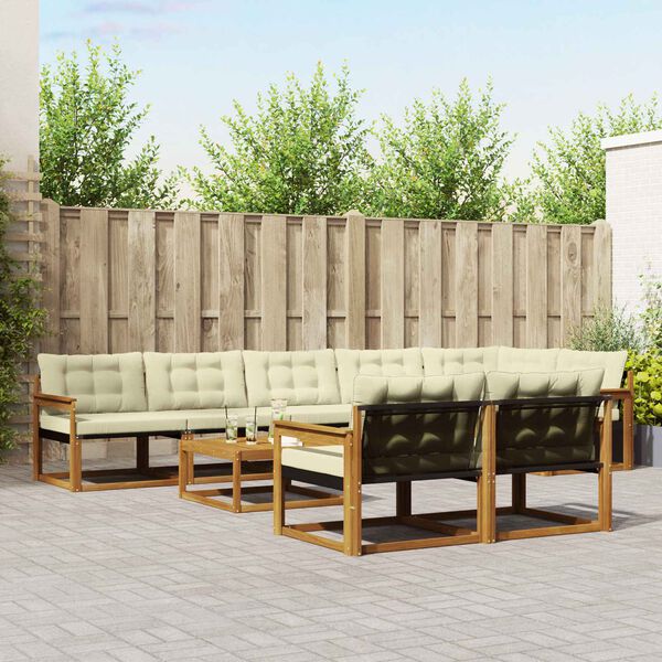 vidaXL Set di divani da esterno con cuscino 9 pcs Naturale e Crema