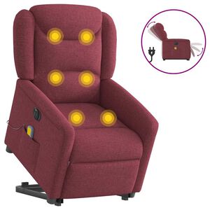 vidaXL Poltrona Alzapersona Massaggiante Elettrica Rosso Vino Tessuto