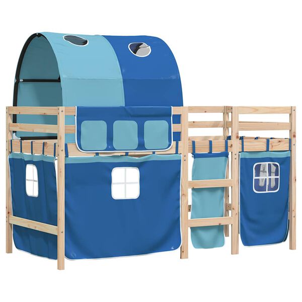 vidaXL Letto a Soppalco con Tunnel Bambini Blu 80x200cm Massello Pino