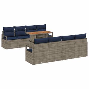 vidaXL Set Divano da Giardino con cuscino 9 pcs Grigio e Blu Navy