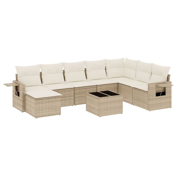 vidaXL Set Divano da Giardino 9 pz con Cuscini Beige in Polyrattan