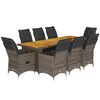 vidaXL Set Bistr&ograve; da Giardino 9 pz con Cuscini in Polyrattan Grigio