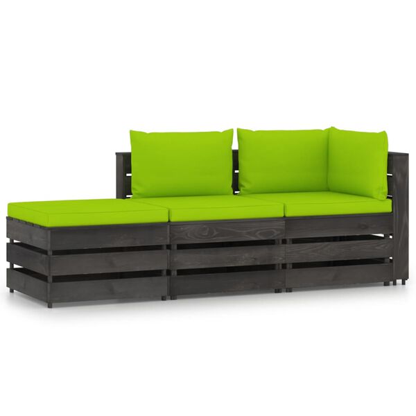 vidaXL Set Divani da Giardino con Cuscini 3 pz Legno Impregnato Grigio