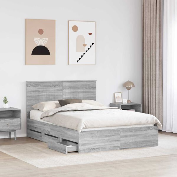 vidaXL Struttura del letto con cassetto Grigio Sonoma 140 x 190 cm