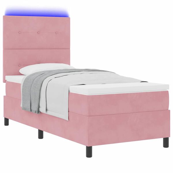 vidaXL Letto a Sorgente LED con materasso Rosa 80 x 200 cm Tessuto