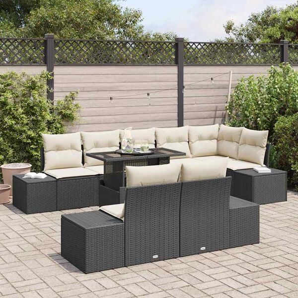 vidaXL Set Divano da Giardino con archiviazione 9 pcs Nero Poly Rattan