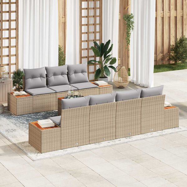 vidaXL Set Divano da Giardino con cuscino 8 pcs Beige Poly Rattan