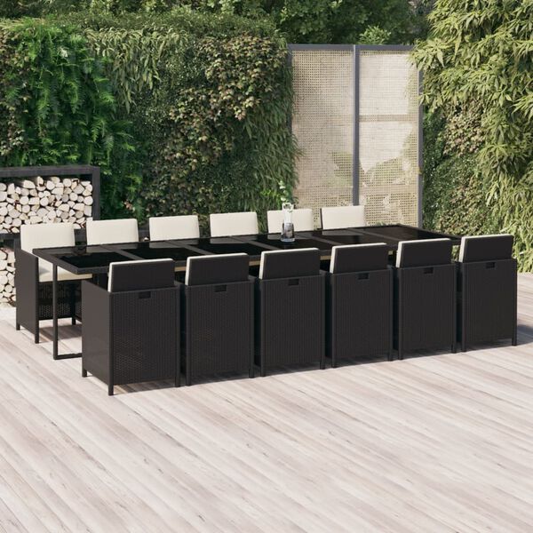 vidaXL Set da Pranzo per Giardino 13 pz con Cuscini in Polyrattan Nero