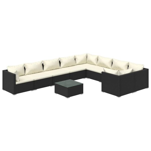 vidaXL Set Divani da Giardino 10 pz con Cuscini in Polyrattan Nero