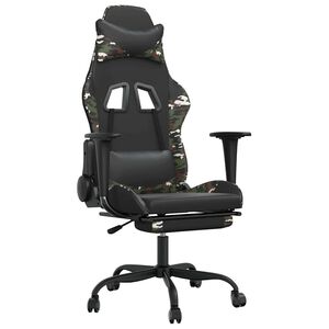 vidaXL Sedia Gaming Massaggio Poggiapiedi Nero e Mimetico Similpelle