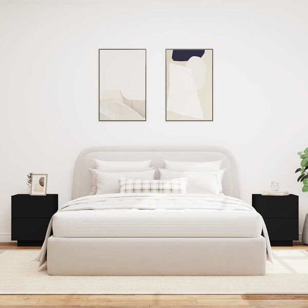 vidaXL Comodini con Luci LED 2pz Neri in Legno Multistrato