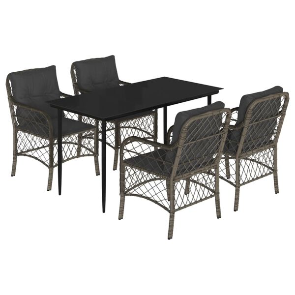 vidaXL Set da Pranzo da Giardino 5 pz con Cuscini in Polyrattan Grigio