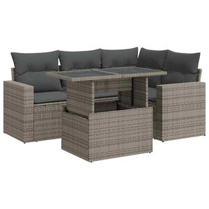 vidaXL Set Divano da Giardino 5 pz con Cuscini Grigio in Polyrattan