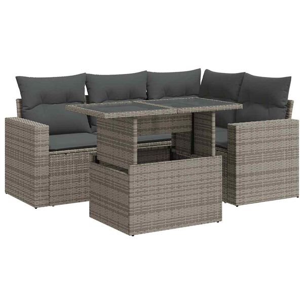 vidaXL Set Divano da Giardino 5 pz con Cuscini Grigio in Polyrattan