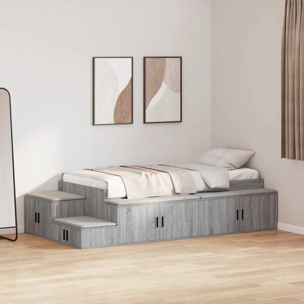 vidaXL Struttura letto con contenitore con cassetto Grigio sonoma