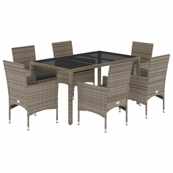 vidaXL Set da Pranzo da Giardino 7 pz con Cuscini Polyrattan e Vetro