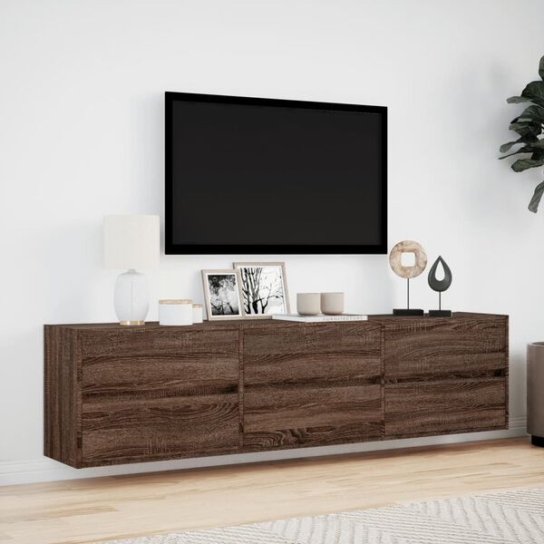 vidaXL Mobile TV a Parete con LED Rovere Marrone 180x31x45 cm