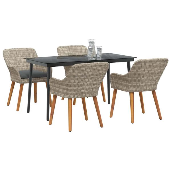 vidaXL Set da pranzo Grigio chiaro Poly Rattan