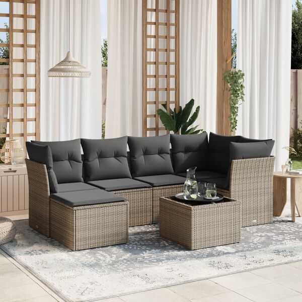 vidaXL Set Divano da Giardino 6 pz con Cuscini Grigio in Polyrattan