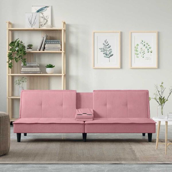vidaXL Divano Letto con Portabicchieri in Velluto Rosa