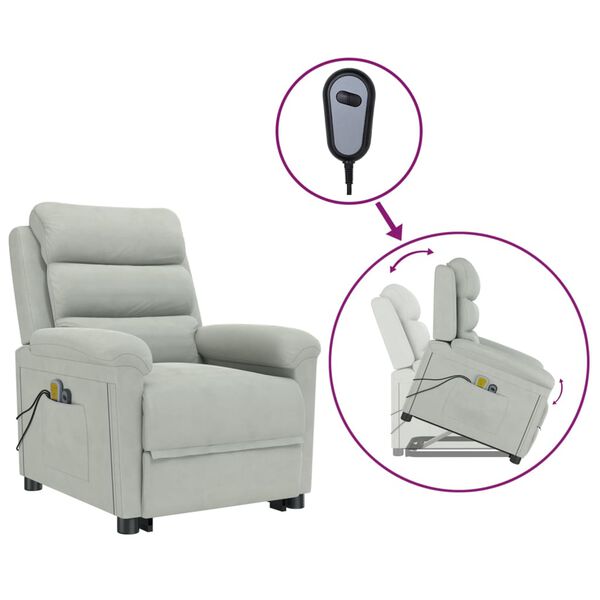 vidaXL Poltrona Alzapersona Massaggiante Grigio Chiaro in Velluto