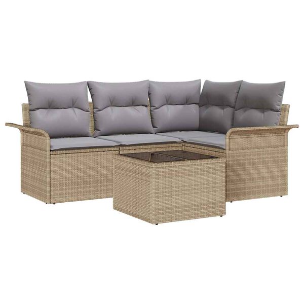 vidaXL Set Divano da Giardino con archiviazione 5 pcs Beige polyrattan