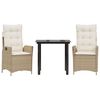 vidaXL Set da Pranzo da Giardino 3 pz con Cuscini Beige in Polyrattan