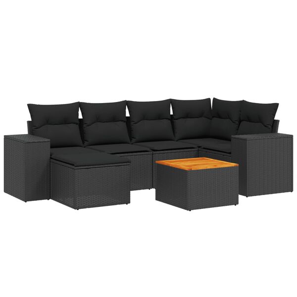 vidaXL Set Divani da Giardino con Cuscini 7pz Nero Polyrattan