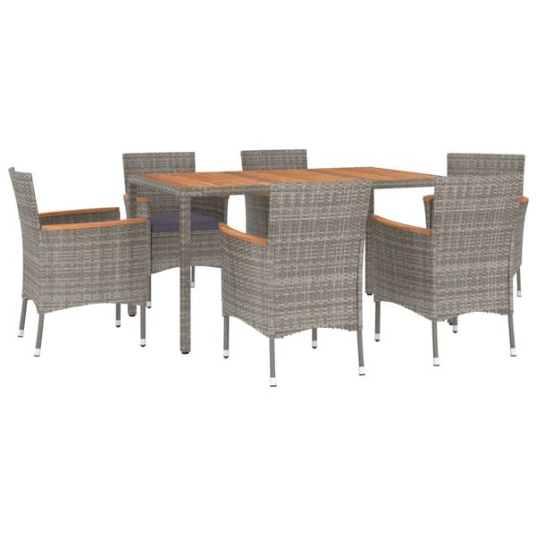 vidaXL Set da Pranzo da Giardino 7 pz con Cuscini in Polyrattan Grigio