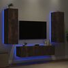 vidaXL Mobili TV a Muro con LED 6pz Rovere Fumo in Legno Multistrato