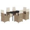 vidaXL Set da Pranzo da Giardino 7 pz con Cuscini Beige in Polyrattan
