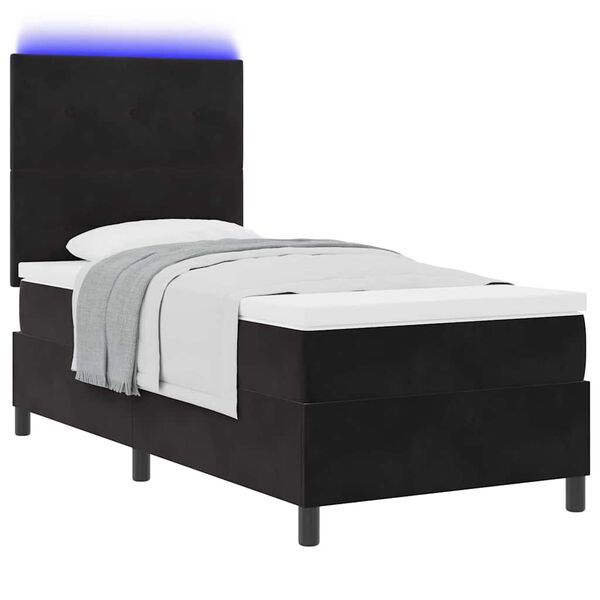 vidaXL Letto a Sorgente LED con materasso Nero 90 x 200 cm Tessuto