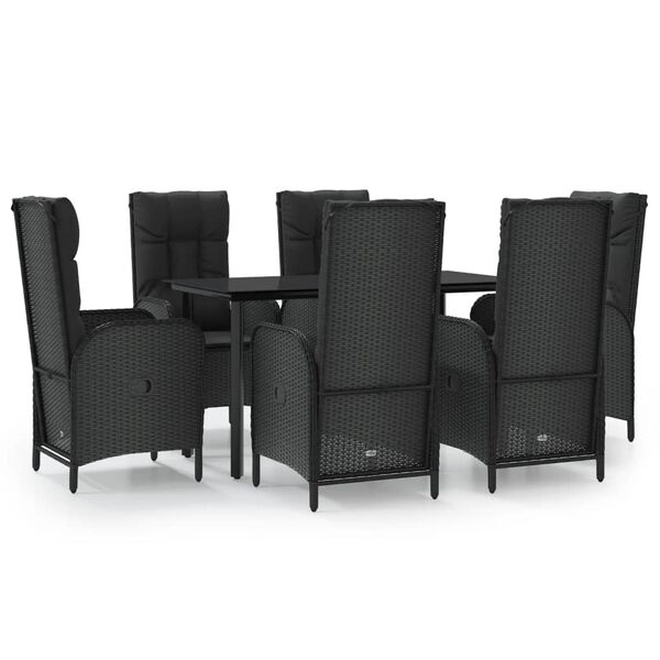 vidaXL Set da Pranzo da Giardino 7 pz Nero con Cuscini in Polyrattan