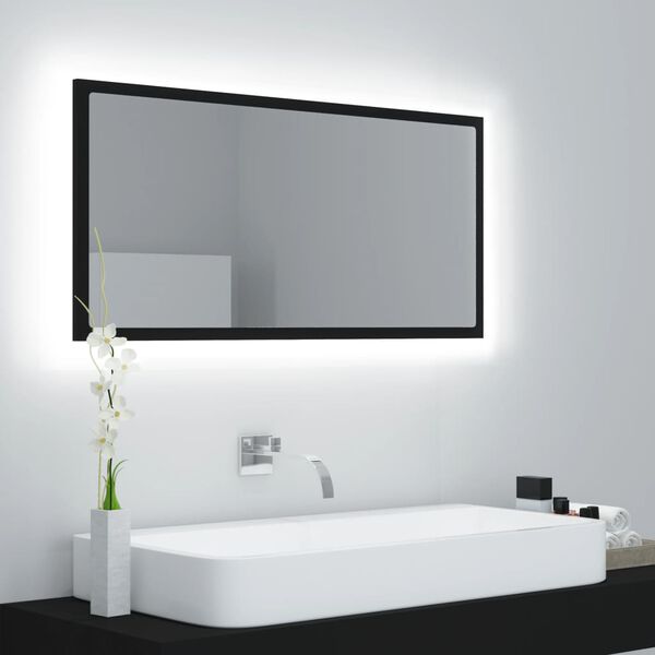 vidaXL Specchio da Bagno a LED Nero 90x8,5x37 cm in Acrilico