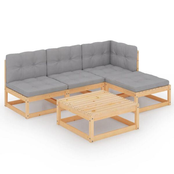 vidaXL Set Divani da Giardino 5 pz con Cuscini Legno Massello di Pino